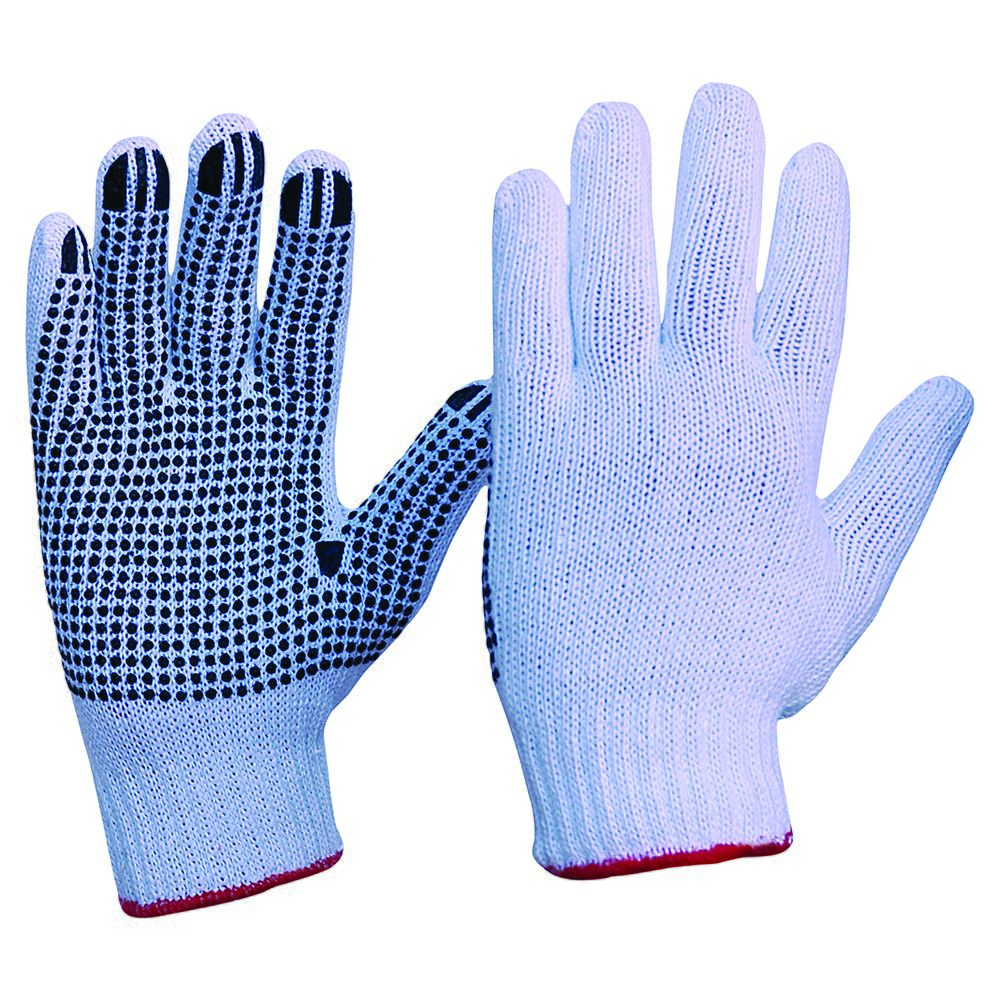 Knitted Poly/Cotton With PVC Dots Gloves Ladies Size - White - Ladies
