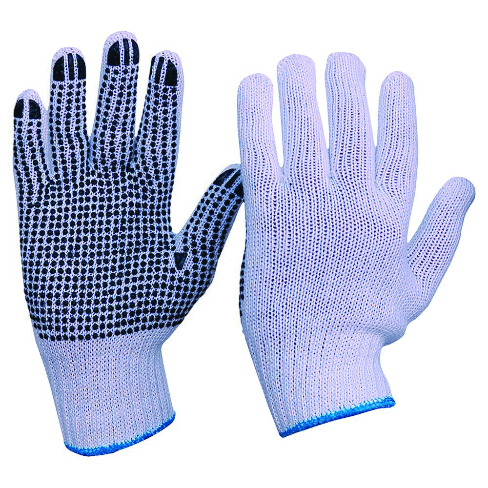 Knitted Poly/Cotton With PVC Dots Gloves Mens Size - White - Mens