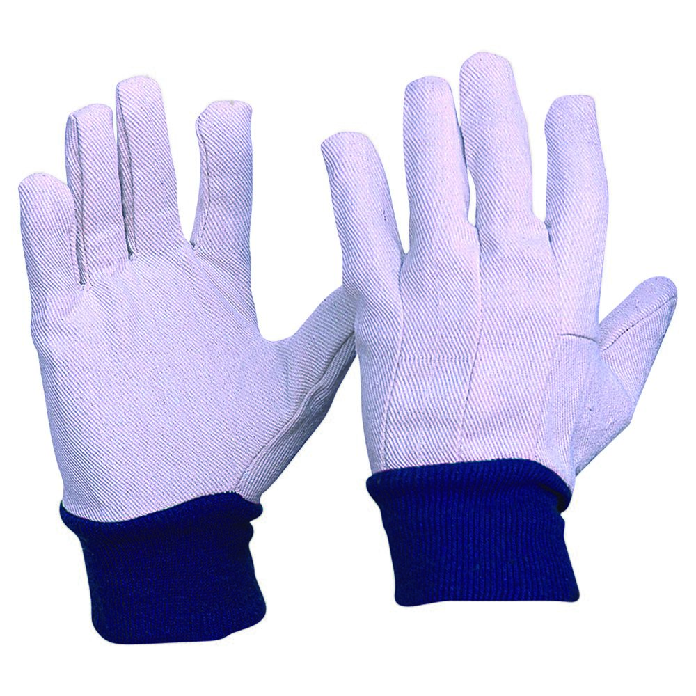Cotton Drill Blue Knit Wrist Gloves Mens Size - White - Mens