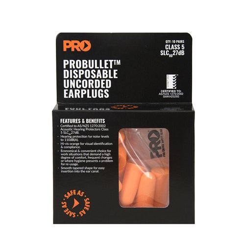 Probullet Disposable Uncorded Earplugs 10 Pack - Orange