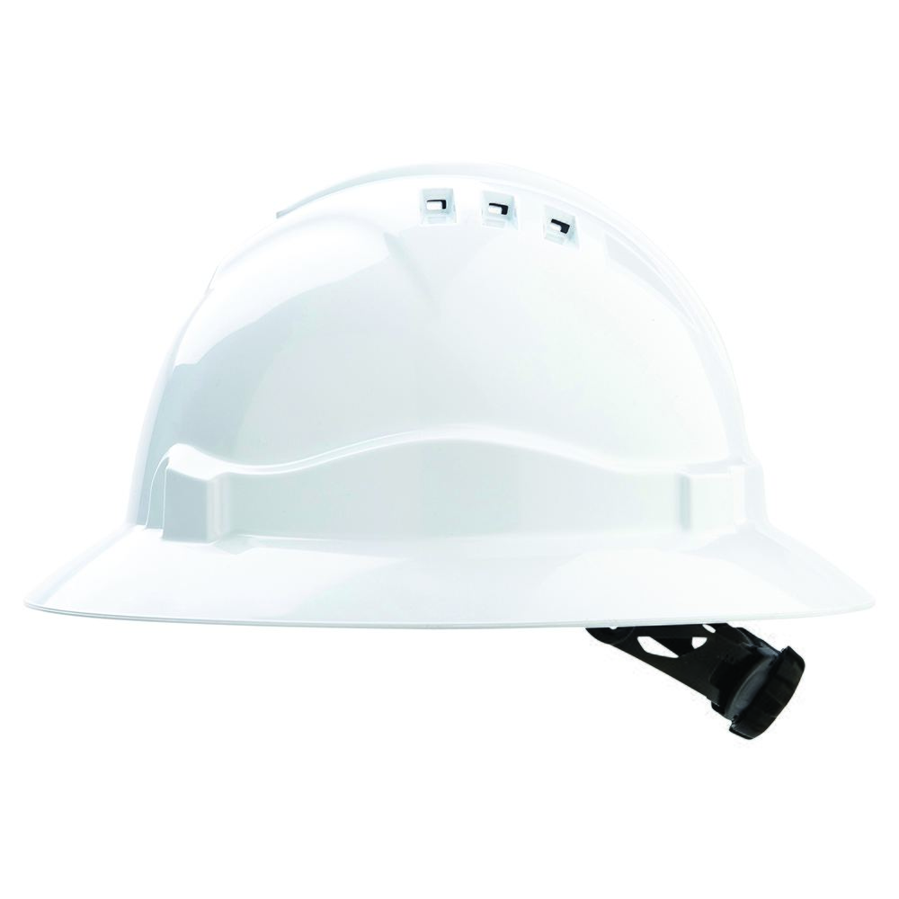 V6 Hard Hat Vented Full Brim Ratchet Harness - White
