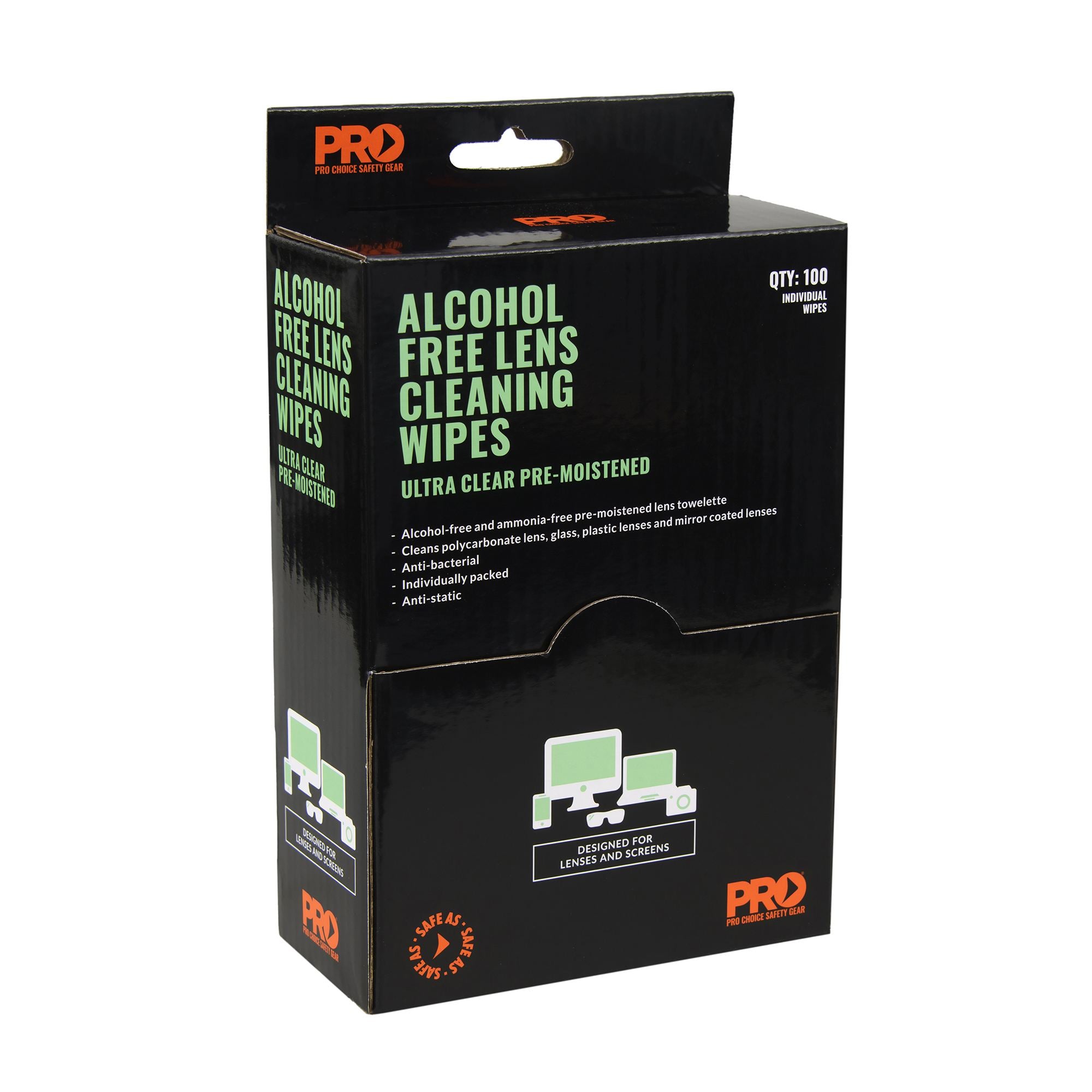 Lens Cleaning Wipe - Alcohol Free 100 Pack - White