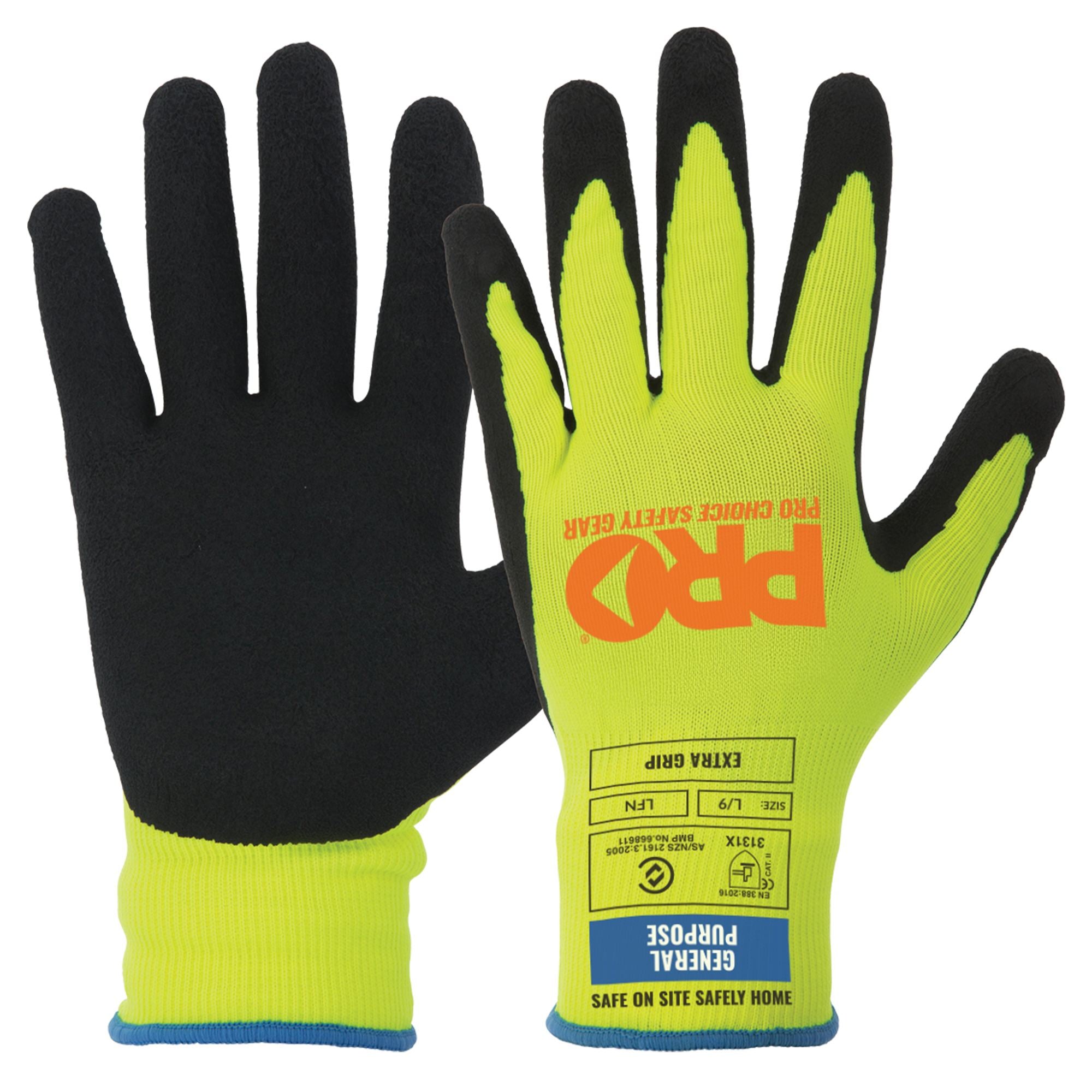 Prosense LFN Latex Foam Gloves - Hi Vis Yellow - 7