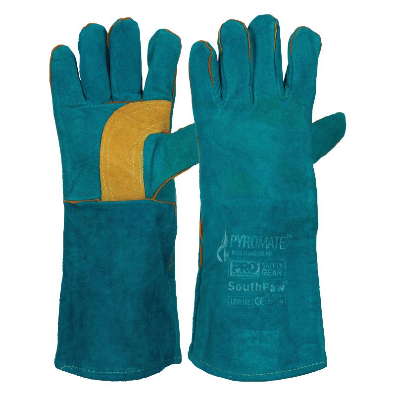 Pyromate South Paw Left Hand Pair -Green & Gold Kevlar Glove Green - Green + Gold - One Size