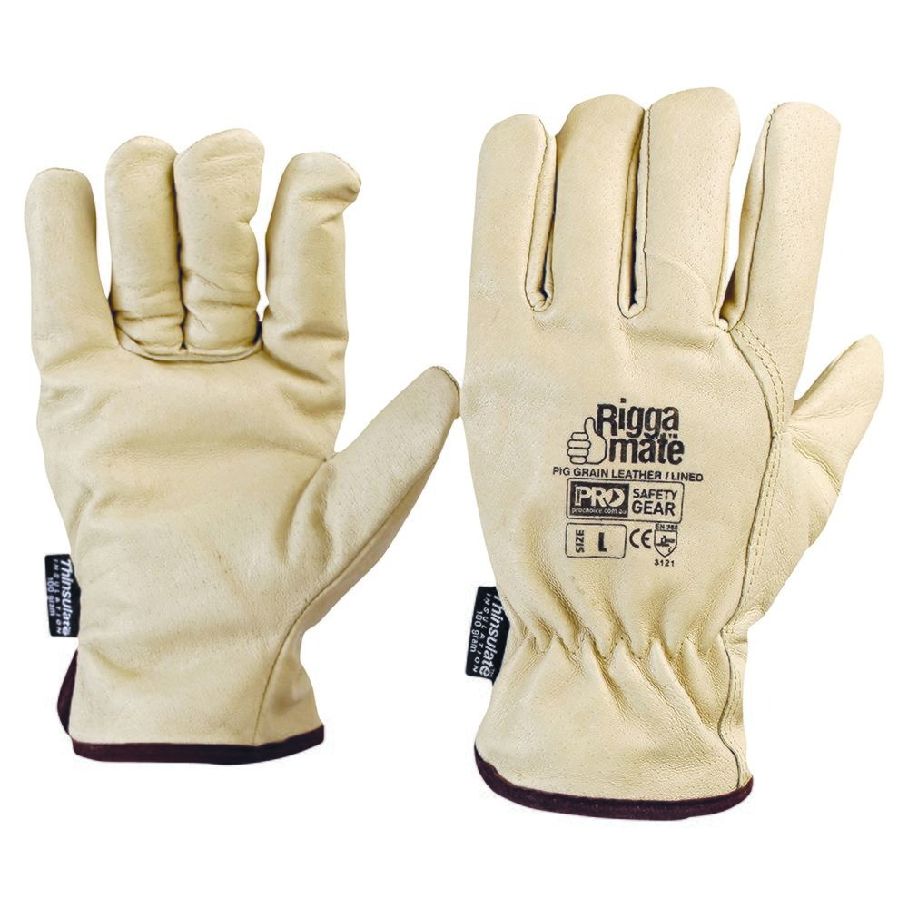 Riggamate Lined Glove - Pig Grain Leather Large - Beige - Large