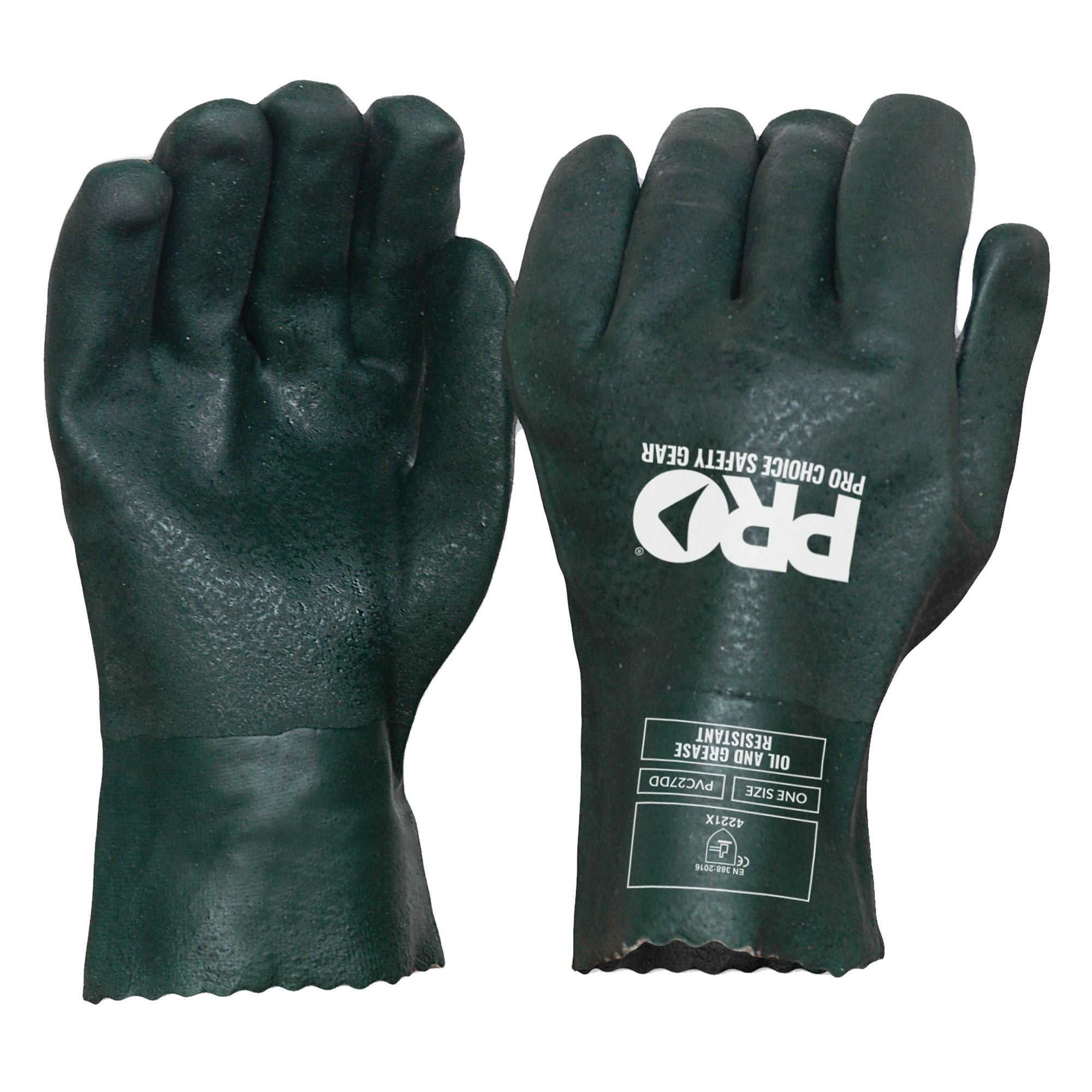 27cm Green Double Dipped PVC Gloves Large - Green - Large