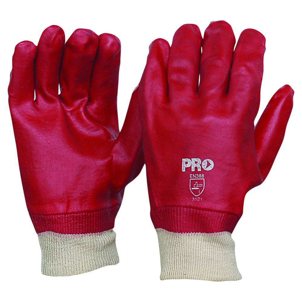 27cm Red PVC / Knit Wrist Gloves Large - Red - Large