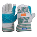 Green & Grey Striped Cotton / Leather Gloves - Discontinued - Green + Grey - Large