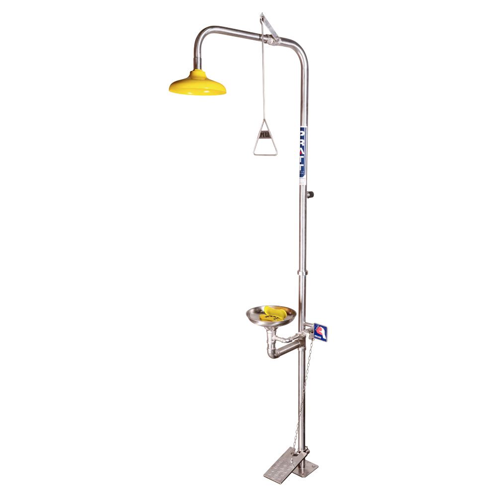Combination Shower With Triple Nozzle Eye & Face Wash, Bowl & Foot Treadle