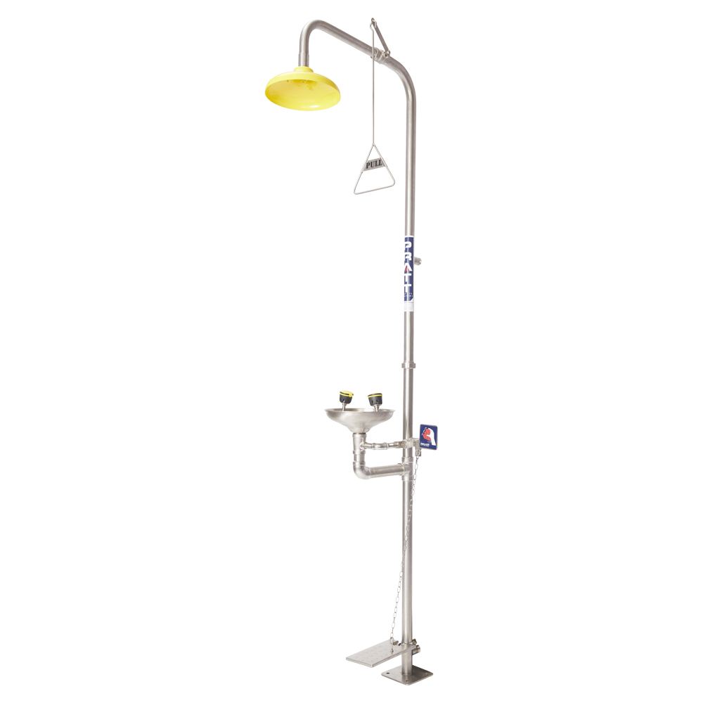 Combination Shower With Single Nozzle Eye Wash, Bowl & Foot Treadle