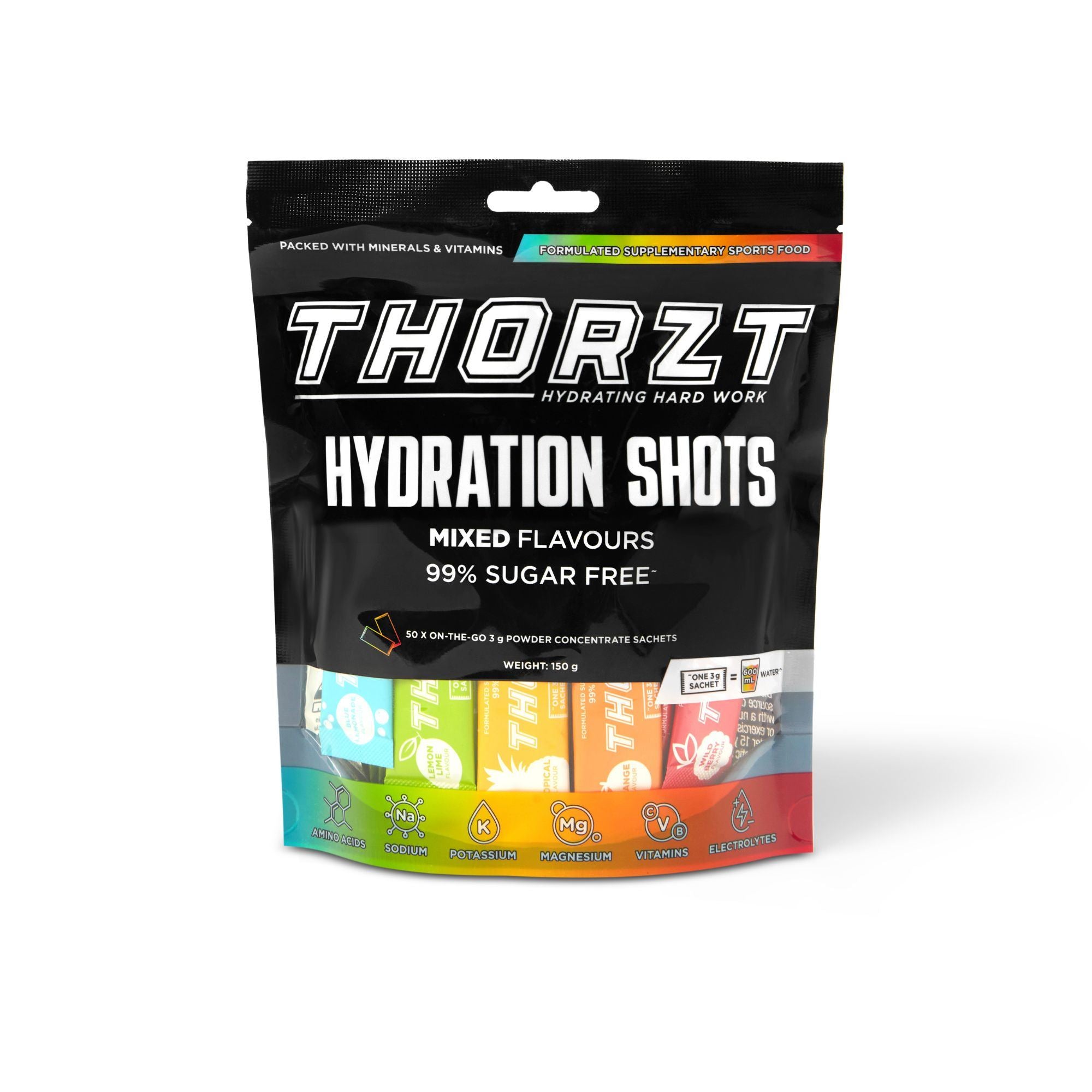 Thorzt Sugar Free Solo Shot Electrolyte Drink - 3gm Sachet, 50 Pack Mixed