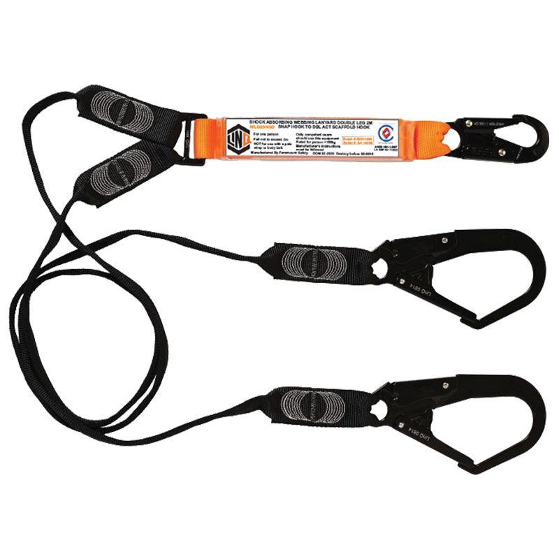 LINQ Twin Tail Adjustable Webbing Lanyard - Snap Hook & 2 x Scaff Hooks