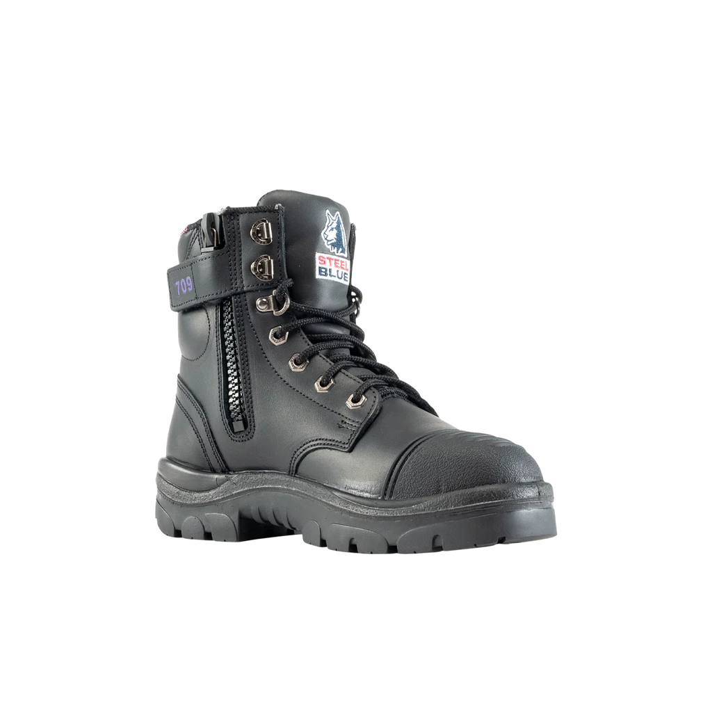 Steel Blue Argyle Zip Ladies Scuff Cap Safety Boot - Black - Size 4