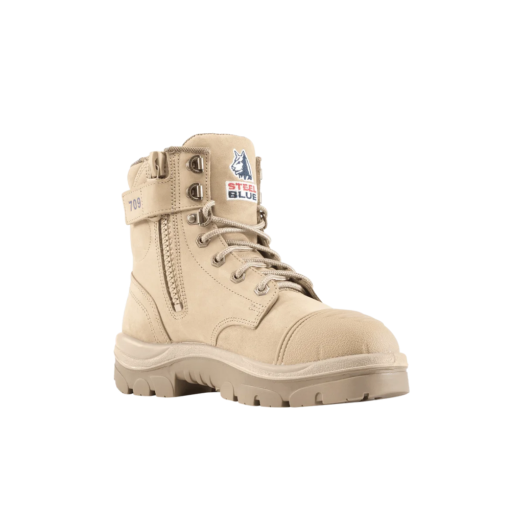 Steel Blue Argyle Zip Ladies Scuff Cap Safety Boot - Sand - Size 4